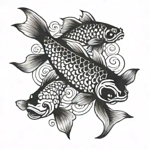 Koi Fish Or Salmon In A Intricate Or Minimalist Style