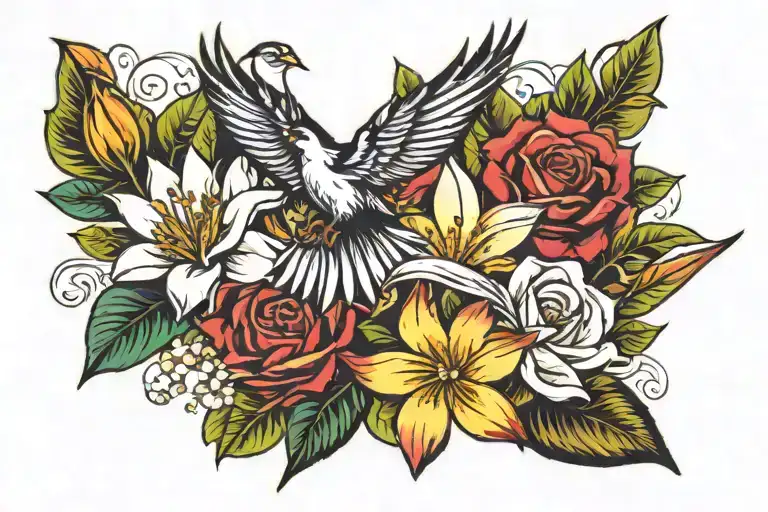 A Daisy Flower And A Rose Flower And A Bird Of Paradise Flower Together