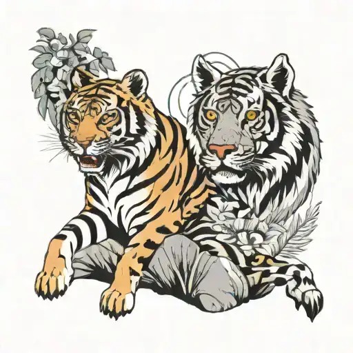 Tiger And Wolf In Their Natural Habitat