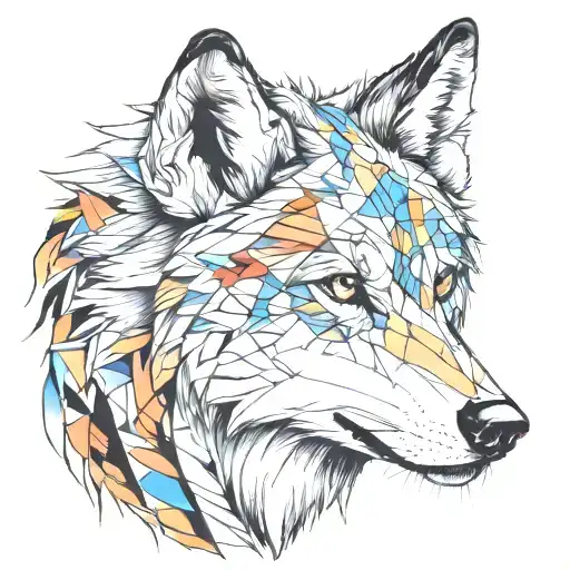 I Want A Wolf Tattoo Style Realism And With Little Bit Of Colors With Maybe Some Geometrical Shapes