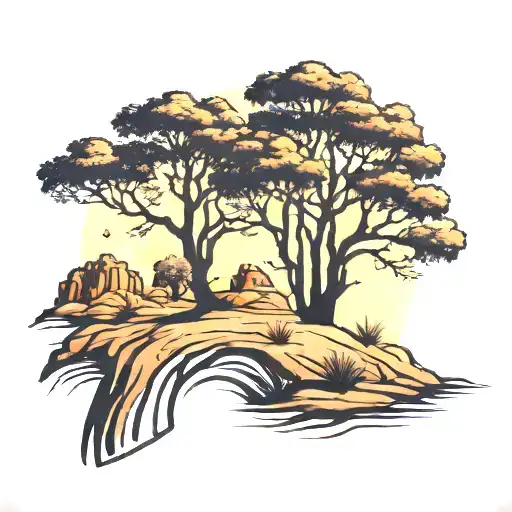 Tree Silhouette Filled Desert Landscape