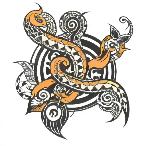 Geometrical Abstract Snake And Music Sign