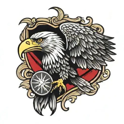 White Tailed Eagle With Polish Burning Flag