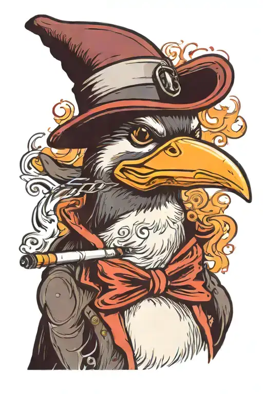 Penguine Smoking A Cigarette With A Hat On