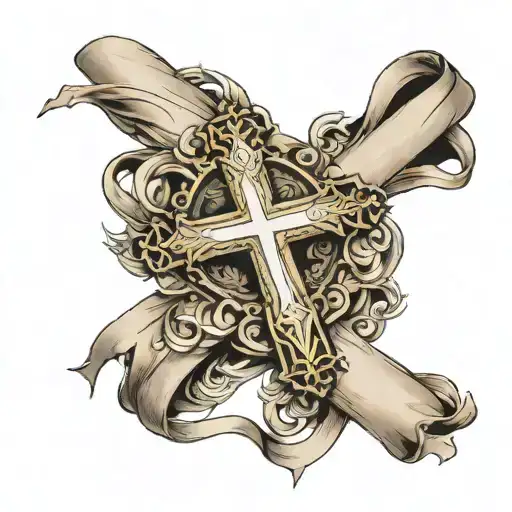 Cross Of Jesus Intertwined With Parchment Unrolling To Reveal