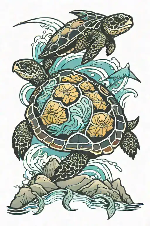 Mountains To The Sea Turtle Swimming