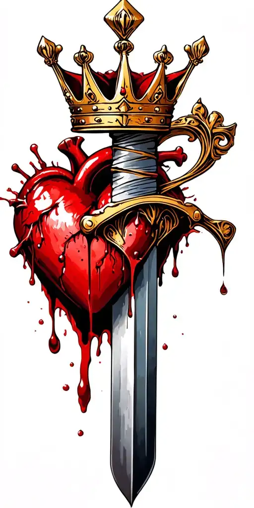 Bloody Dagger Going Through A Heart With A Crown And Words Heart Of A King Blood Of A Warrior