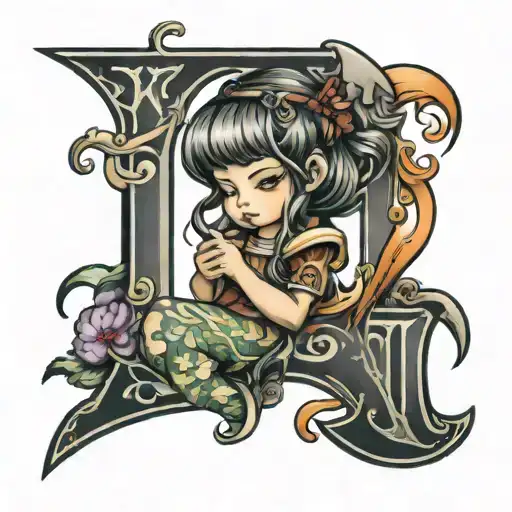 Letter N And Little Girl