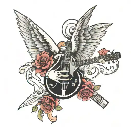 Rock And Roll Symboll And Angel With Wings