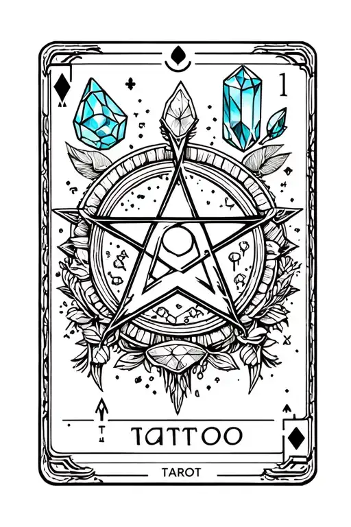 Tarot Cards And Crystals And Pentacle Symbol In The Center