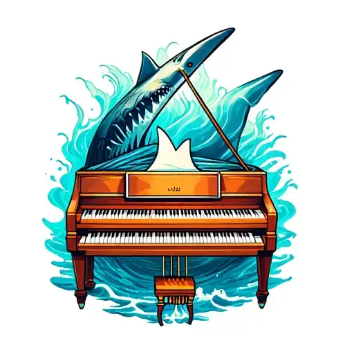 Piano With Ocean Inside And Shark Fin Emerging