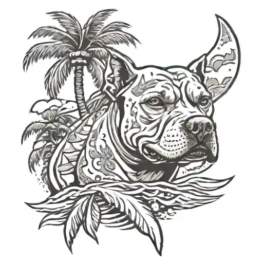 Shark Beach Palm Tree Pitbull