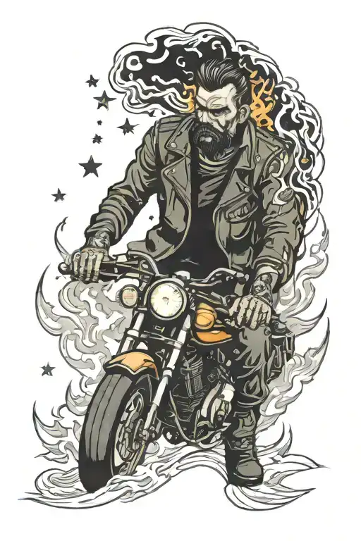 Motorbike Man Standing Staring At The Stars With The Fire In The Eyes
