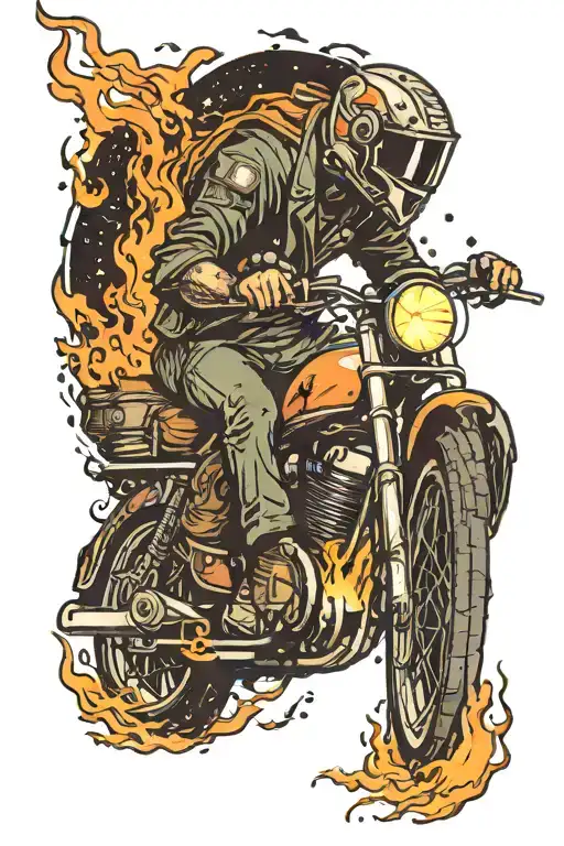 Motorbike Man Standing Staring At The Stars With The Fire In The Eyes