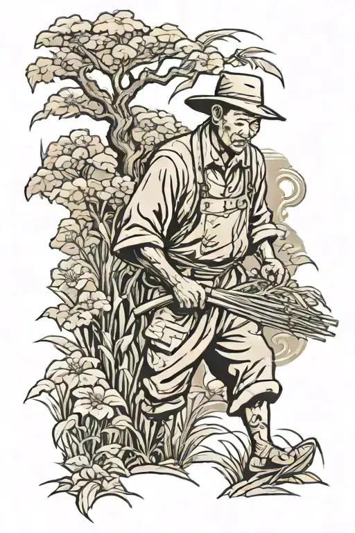Chinese Farmer Working In A Field