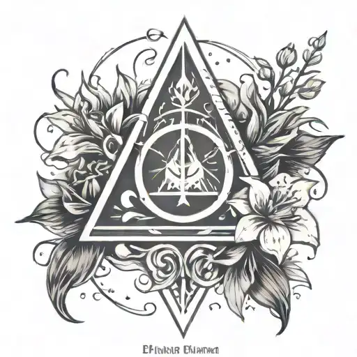 Deathly Hallows Symbol With Lily Flowers Around It