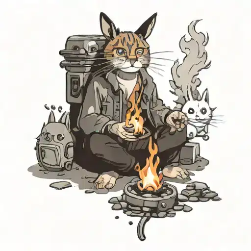 Calsifer As A Camp Fire Surrounded By Studio Ghibli Characters