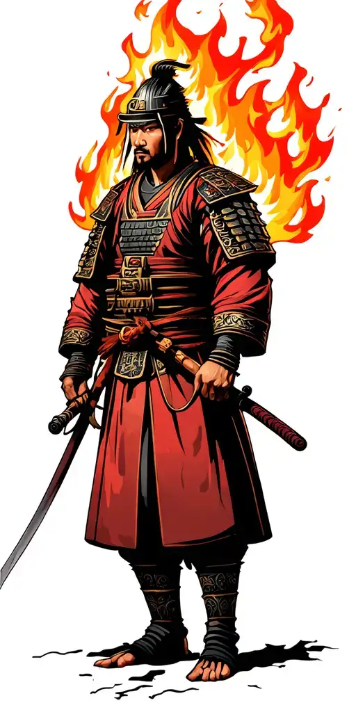 Samurai Standing In Fire
