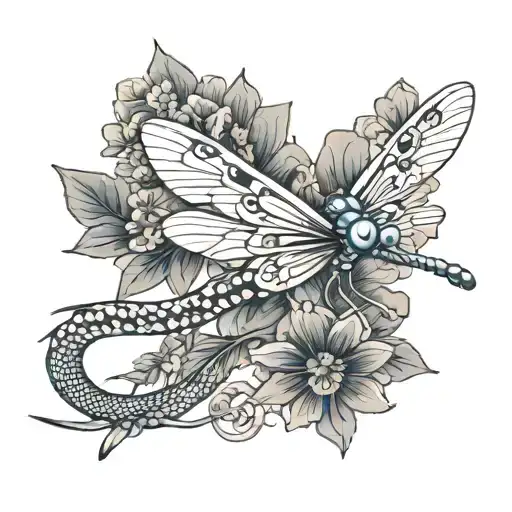 Fine Line Dragon Fly With Nessa Written As The Tail