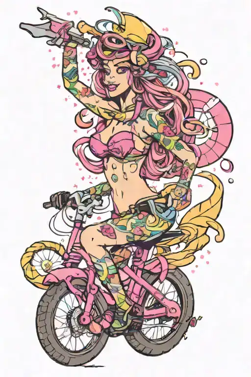 Pinky Girly Mountain Biker Wearing Bikini With Sparkles And Unicorns And Ribbons