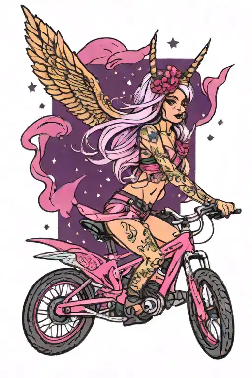 Pinky Purple Girly Mountain Biker Wearing Bikini With Sparkles And Unicorns And Ribbons For Girls