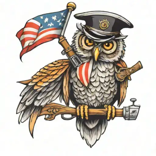 Owl With Rifle And Flag Uses Flags