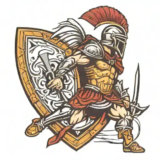 Spartan Warrior Holding Shield