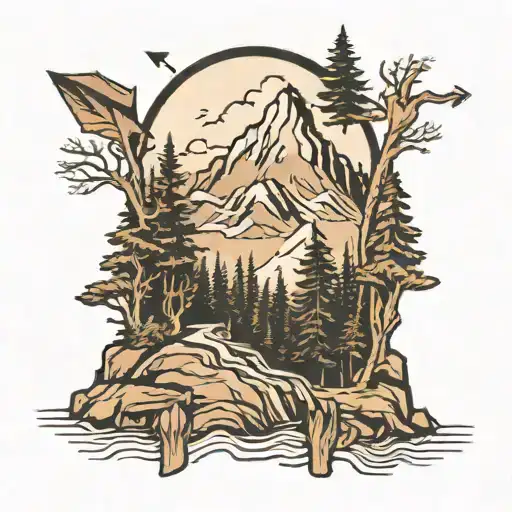 Mountain With Trees And Arrow