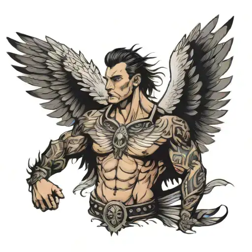 A Man With Eagle Face And Big Wings And Muscular Body