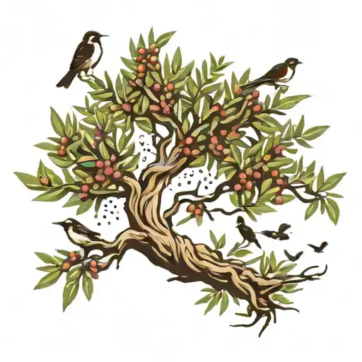 Olive Tree With Birds Flying Away