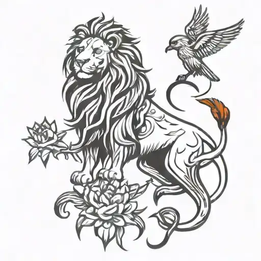 Lion Of Judah Surrounded By Huming Birds Side