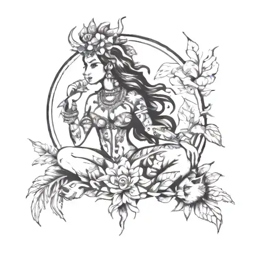 Spiritual Caribbean Goddess Wild Animals Black And White