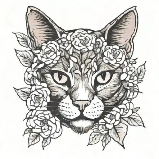A Cat With Flowers Behind