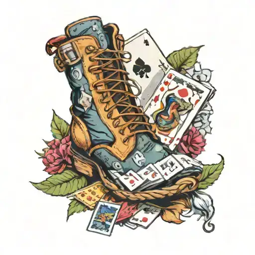 A Deck Of Playing Cards With Hiking Boots And A Backpack As The Card Backs