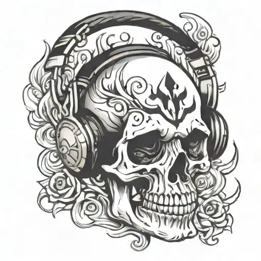 Burning Church Skull Wearing Headphones