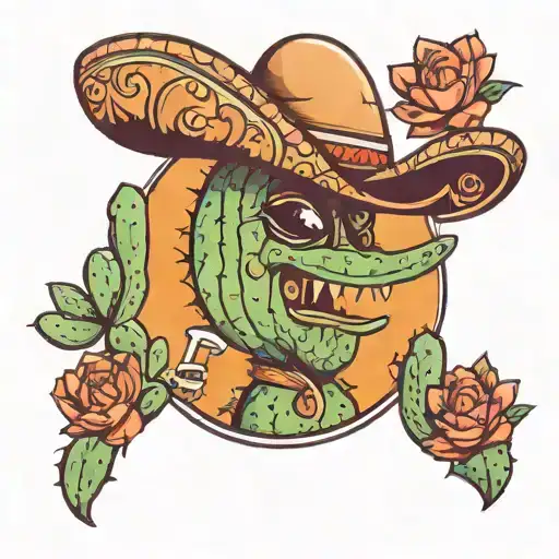 A Cactus Dressed Like A Mexican Drinking Tequila In The Dessert At Sunset