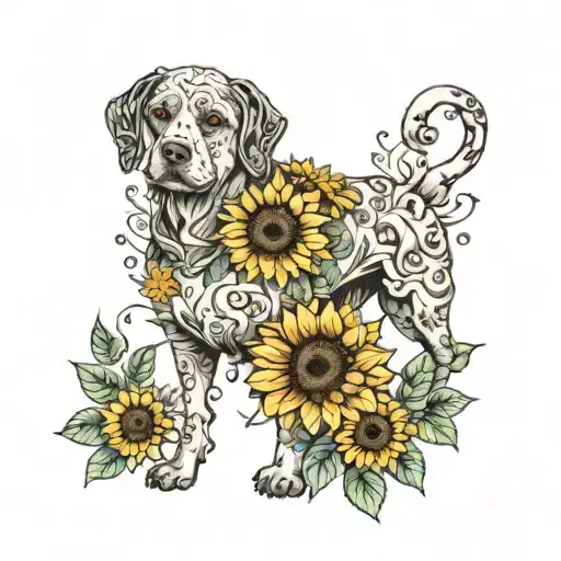 Sunflowers Dogs Nature Inspired Tattoo With Bipasha Name