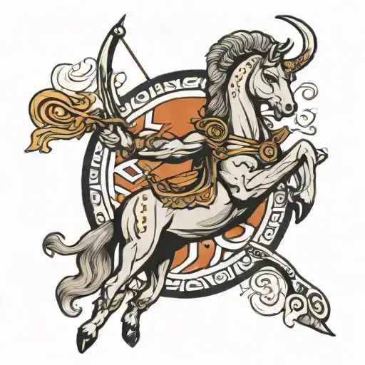 Sketch Of A Tattoo Of A Sagittarius In The Greek Style Of Realism And Graphics