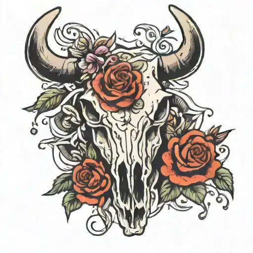 Cow Skull With Roses And Honeysuckle