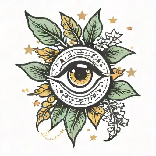 Olive Leaf With Stars And The Number 13 And An Eye