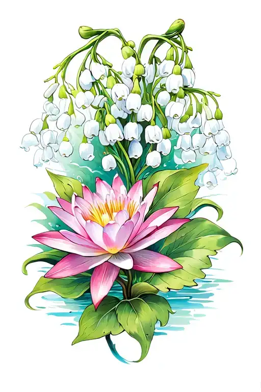 Water Lily And Lily Of The Valley Intertwined With Eachother