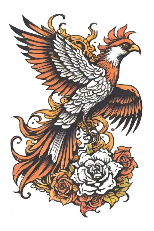 Phoenix Bird Flying With Flower