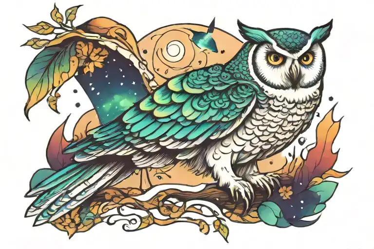 Snow Owl With Northern Lights