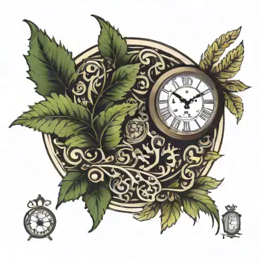 Clock Face With Fern Covering Right Hnd Side