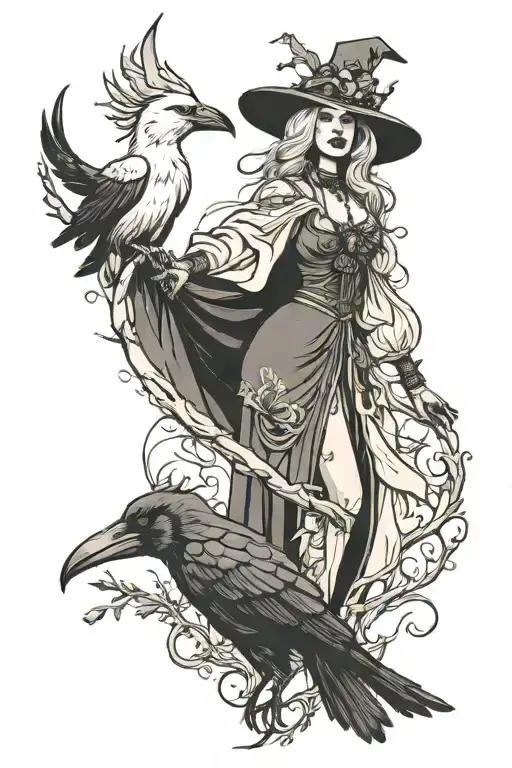 White Witch With A Dark Man Crows