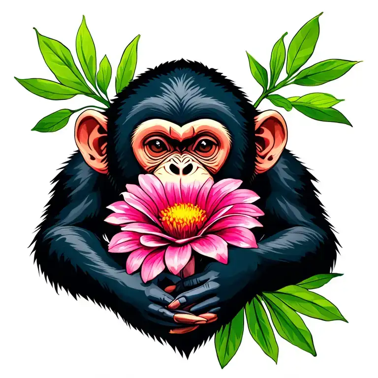 Monkey Holding Flower
