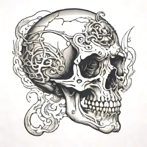 A Skull With A Open Mouth Which It Has A Crack Form A Glass