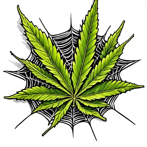 Hemp Leaf And Spider Webs Surrounding