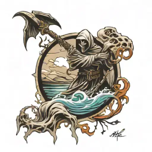 Reaper Above A Stream Of Water