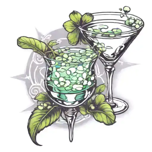 One Martini Glass With A Clover Leaf On The Side